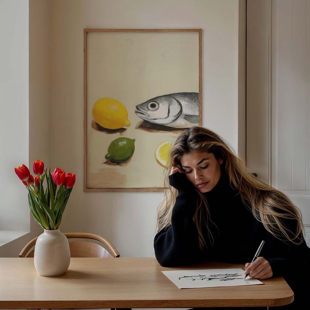 Mediterrane Vis en Citrus – culinaire wandkunst als portret poster