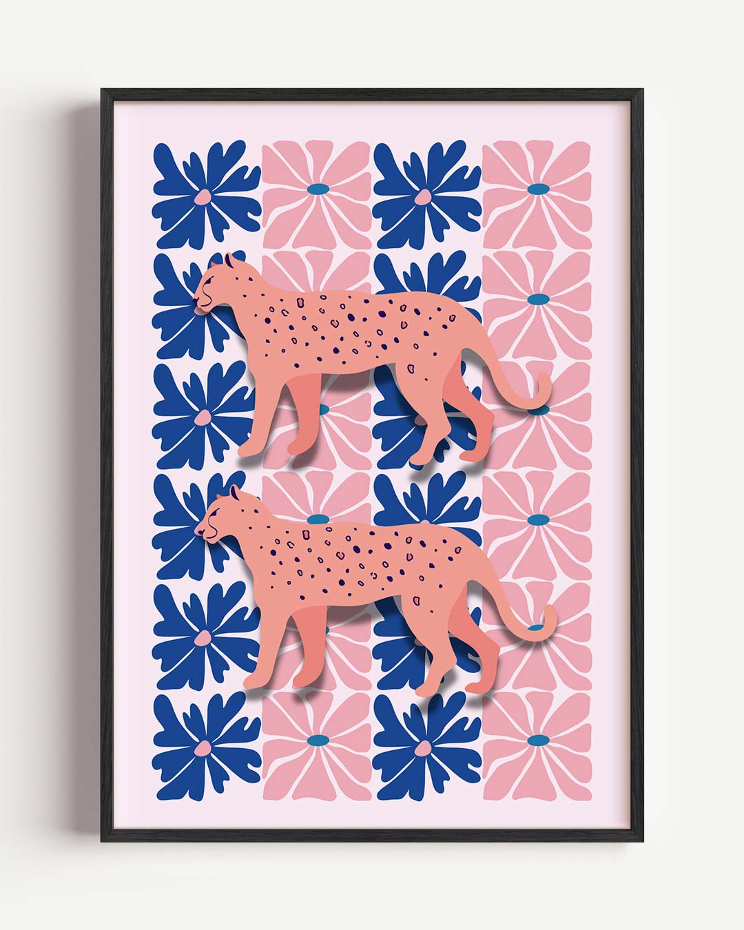 Tropische Luipaard Bloemenposter – zomer portret poster als wanddecoratie