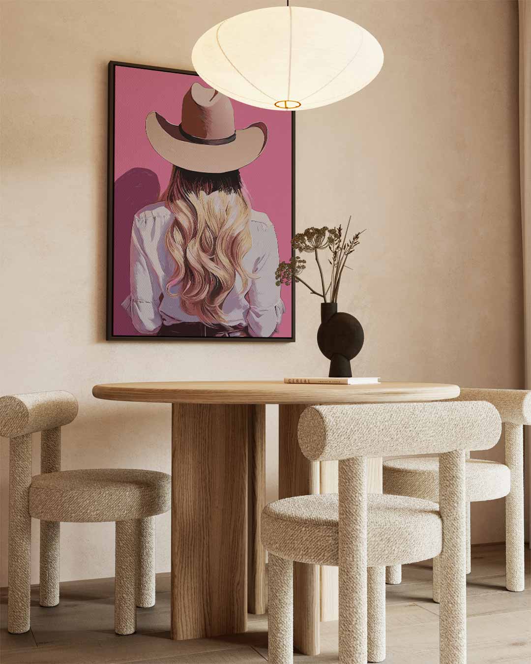 Stijlvolle Cowgirl Achteraanzicht – canvas wanddecoratie in portret formaat