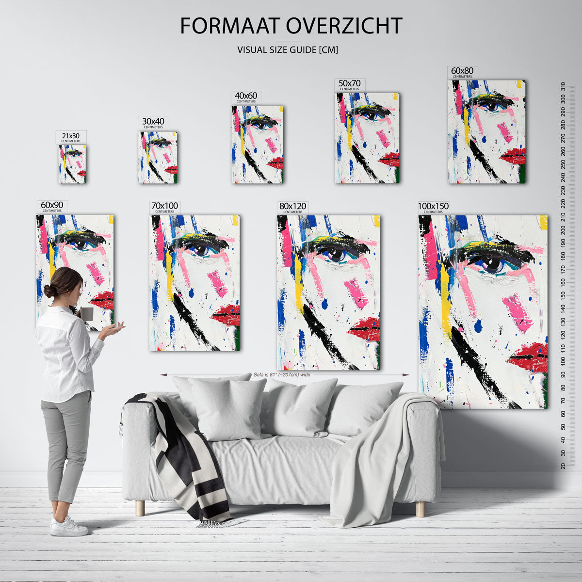 Abstract gezicht – staande muurposter met kleurrijke illustratie