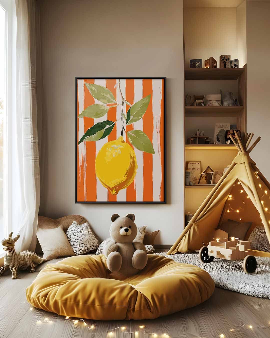 Frisse Citroen op Oranje – modern portret kunstwerk van WallArtistic