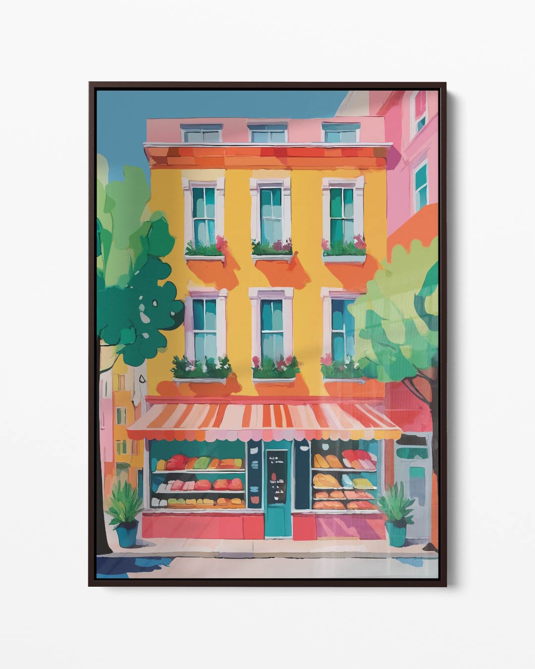 Kleurrijke Buurtbistro Voorgevel – portret kunstwerk als wanddecoratie