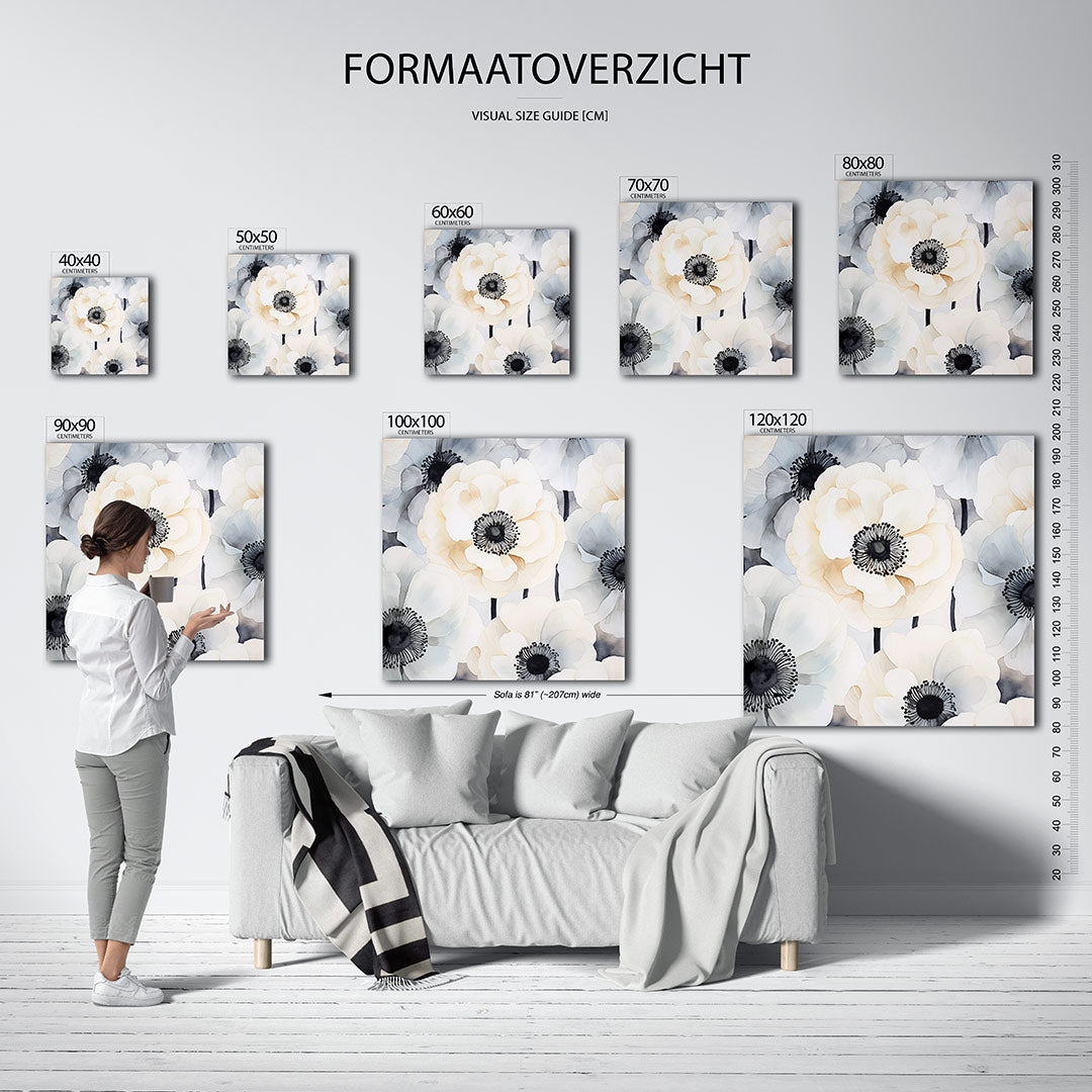 Bloemrijke compositie kunstwerk – materiaalweergave – dit kunstwerk toont delicate bloemen in zachte tinten, met vloeiende