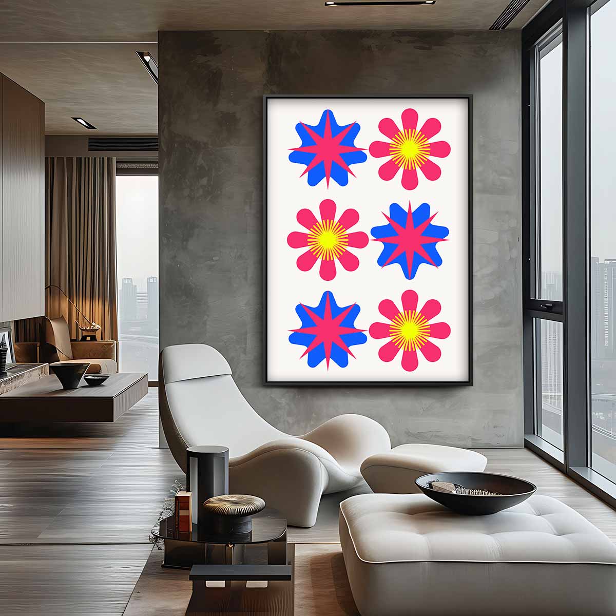 Vrolijke Bloemen- en Sterrenmix – canvas wanddecoratie in portret formaat