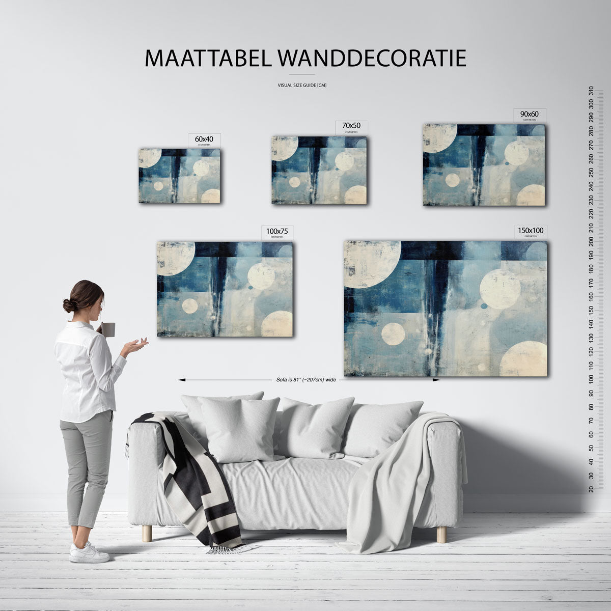 Geometrische vormen compositie – Blauw – moderne liggende wandkunst