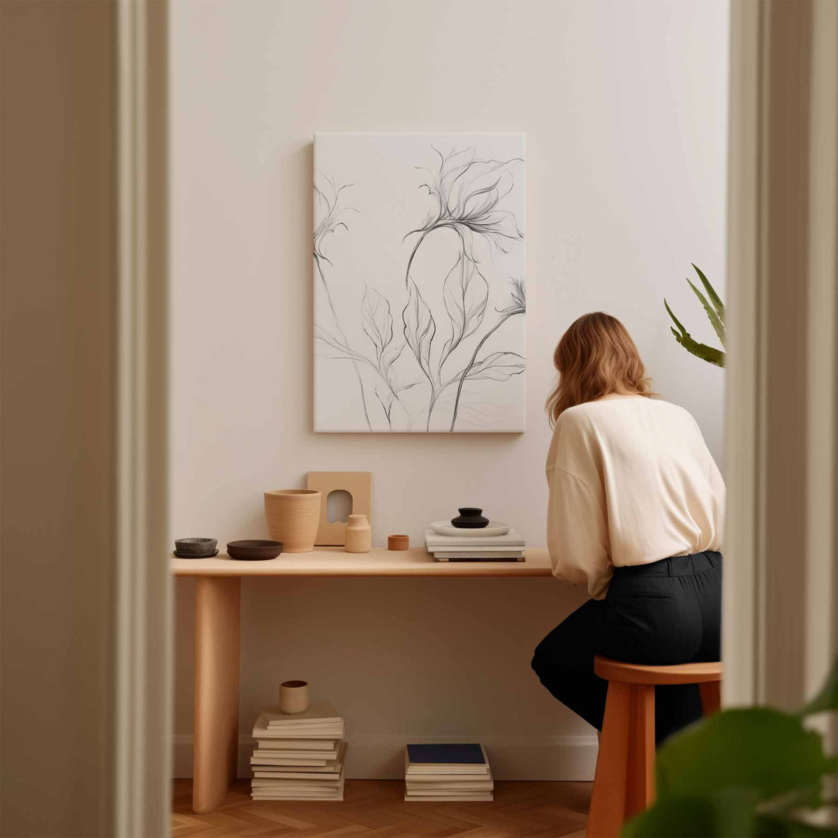 Elegante Bloemschets – plexiglas wanddecoratie in portret formaat