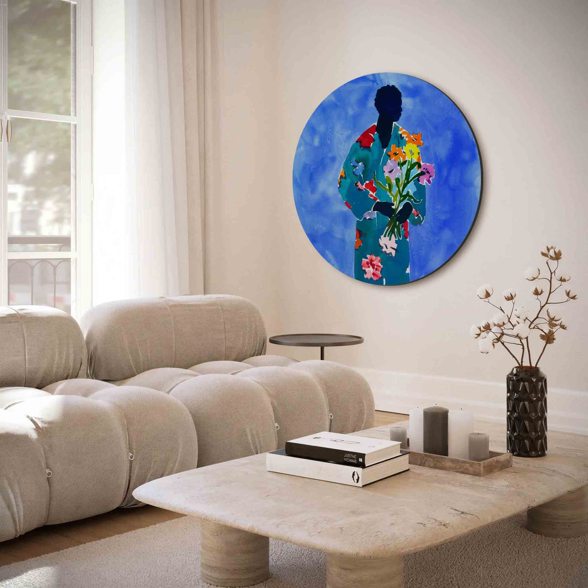 Bloemenfiguur – muurcirkel met abstracte texturen voor aan de muur