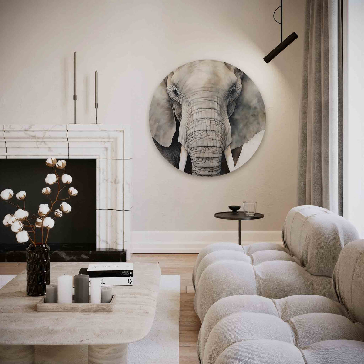 Olifant portret – vrouwelijk portret muurcirkel als wanddecoratie