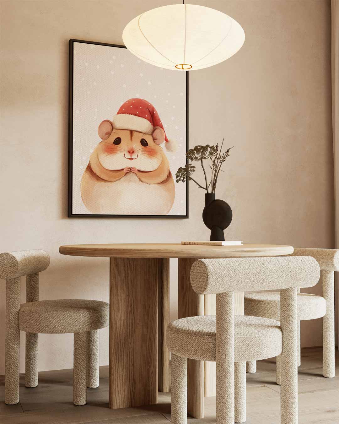 Schattige Kersthamster Illustratie – kunstwerk met zwarte baklijst