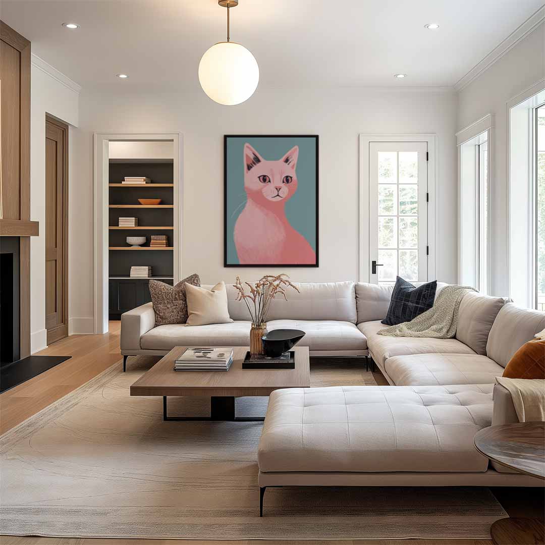 Dromerige Roze Kat – dibond wanddecoratie in staand formaat