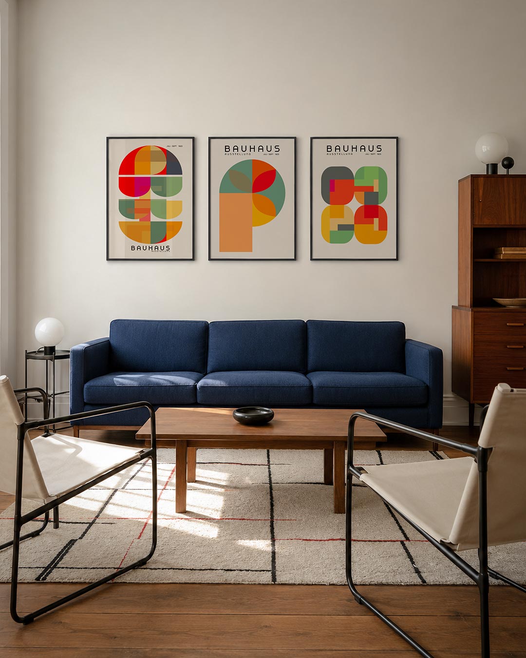 Kleurrijke vormen driedelige posterset – deze posterset in drie delen toont een speelse mix van halve cirkels en rechthoeken