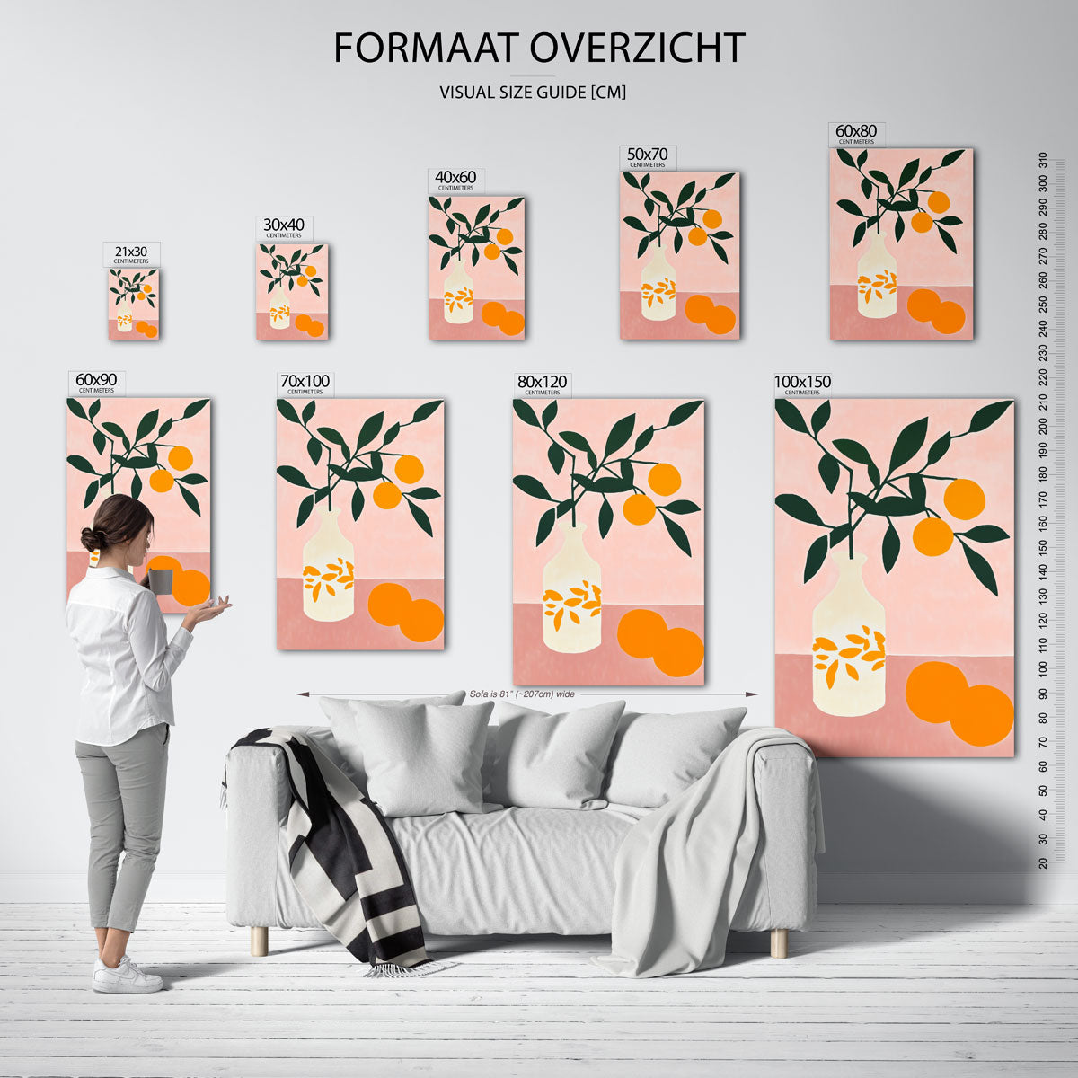 Tak met sinaasappels – staande muurposter voor een modern interieur
