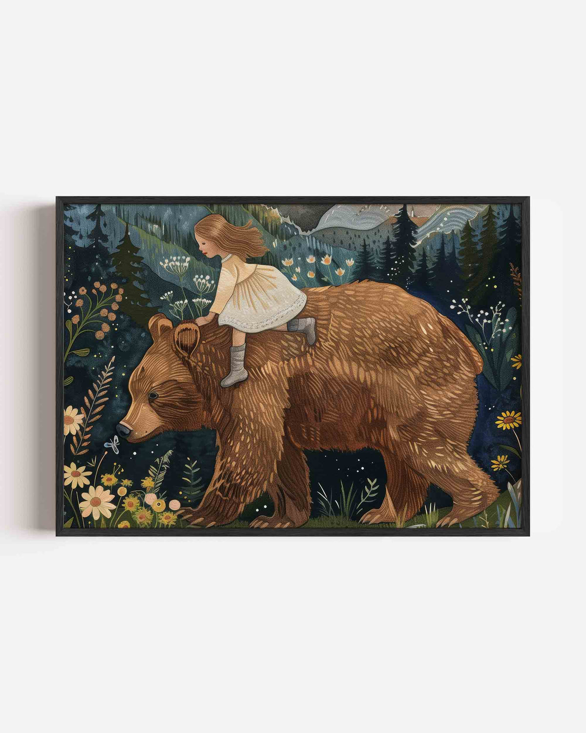 Meisje op beer – landscape kinderposter als wanddecoratie