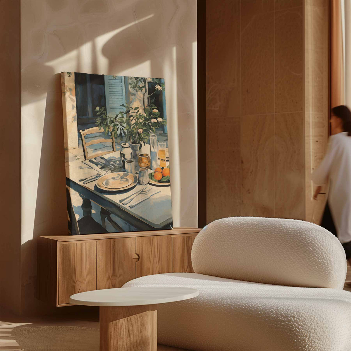 Zonovergoten Ontbijt in de Tuin – staand kunstwerk voor modern interieur