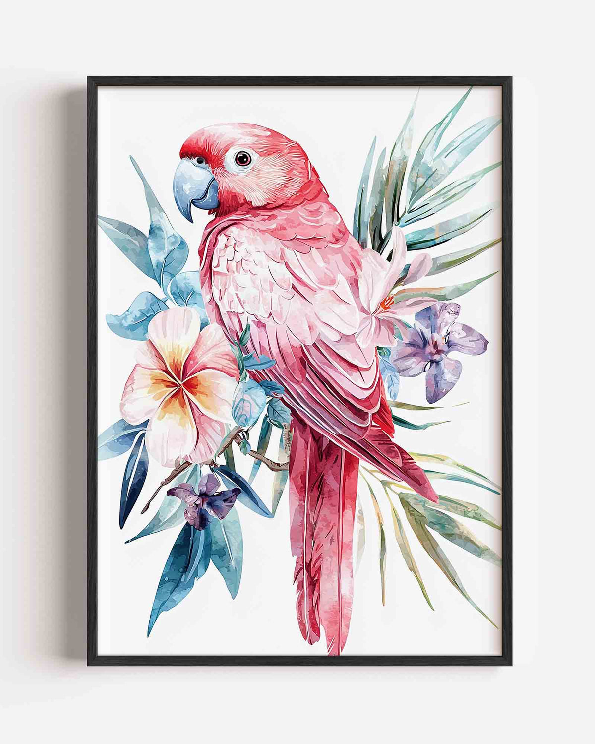 Papegaai met bloemen – dieren portret poster als wanddecoratie