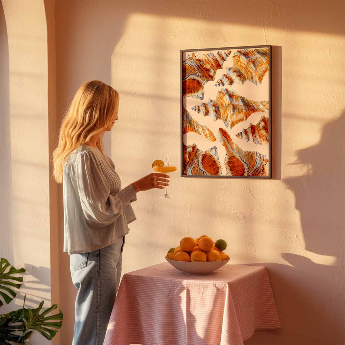 Paarse schelpen met stippen – zeedierenposter als moderne staande wanddecoratie