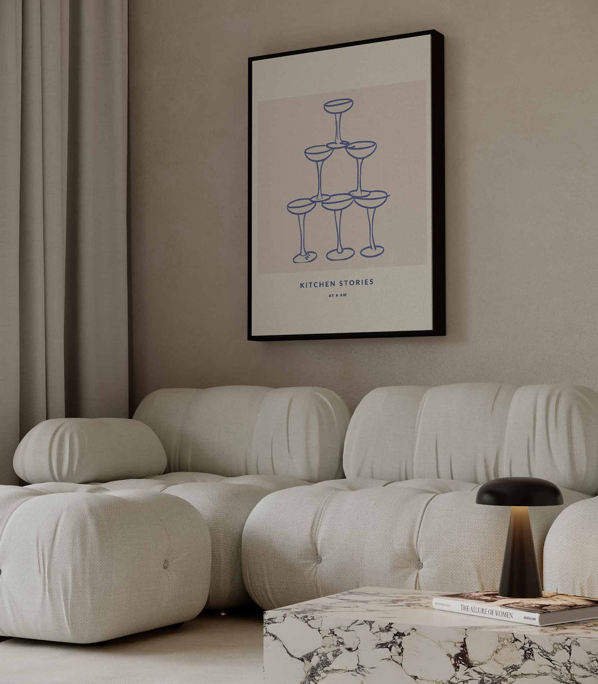 Champagneglas Piramide Illustratie – modern portret kunstwerk van WallArtistic