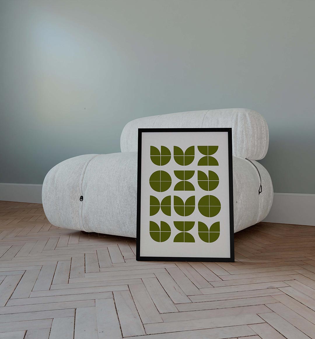 Groene vormenritme – geometrische poster in Bauhaus-stijl van WallArtistic