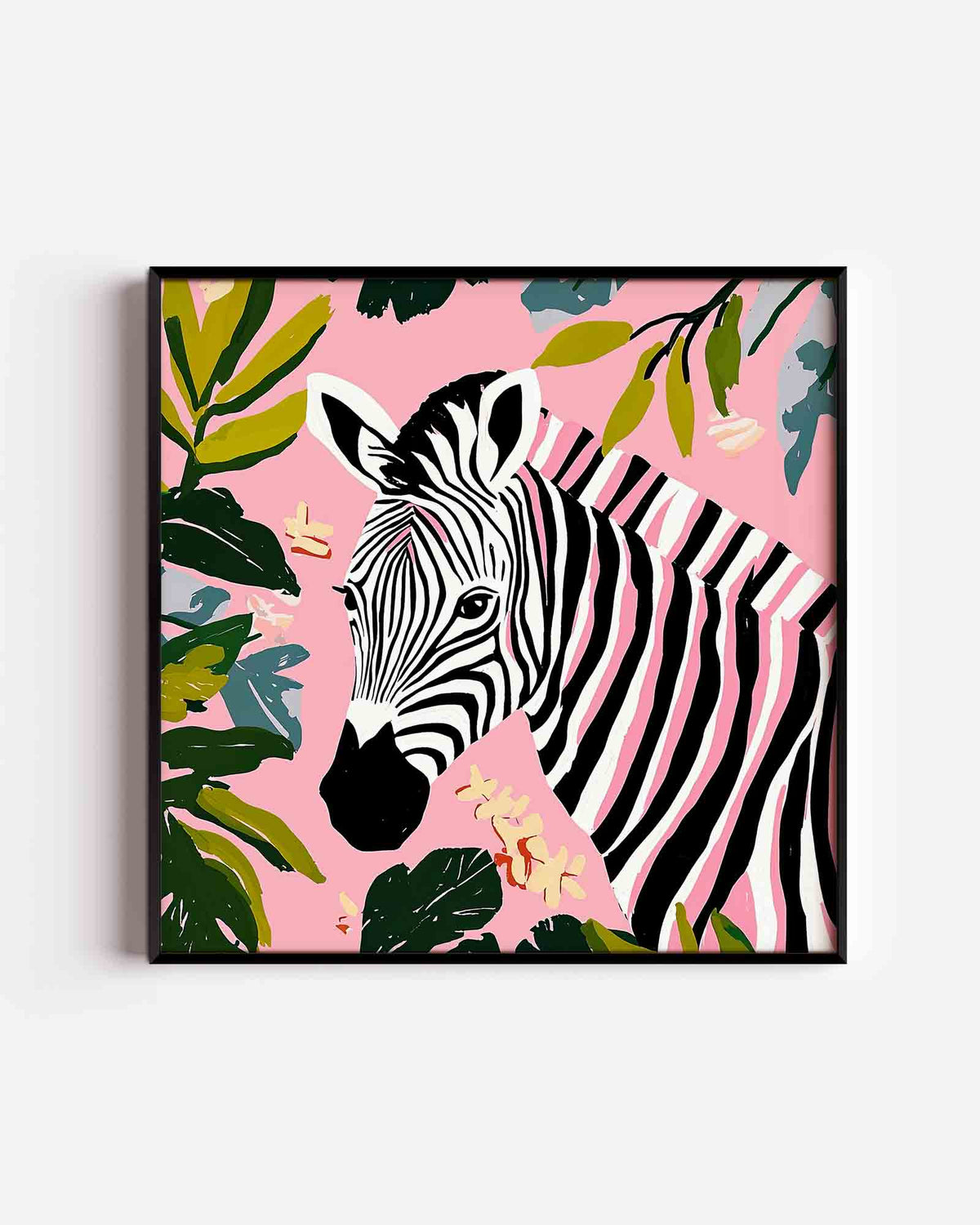 Zebra en bladeren – vierkante dierenposter als wanddecoratie