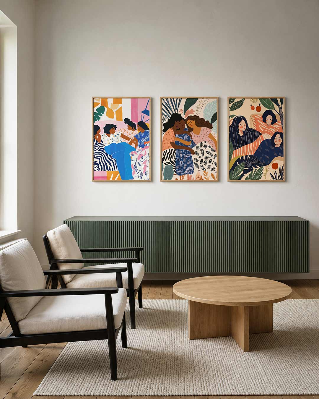 Kleurrijk samenspel posterset – tweede productweergave – deze posterset in drie delen toont een levendig tafereel