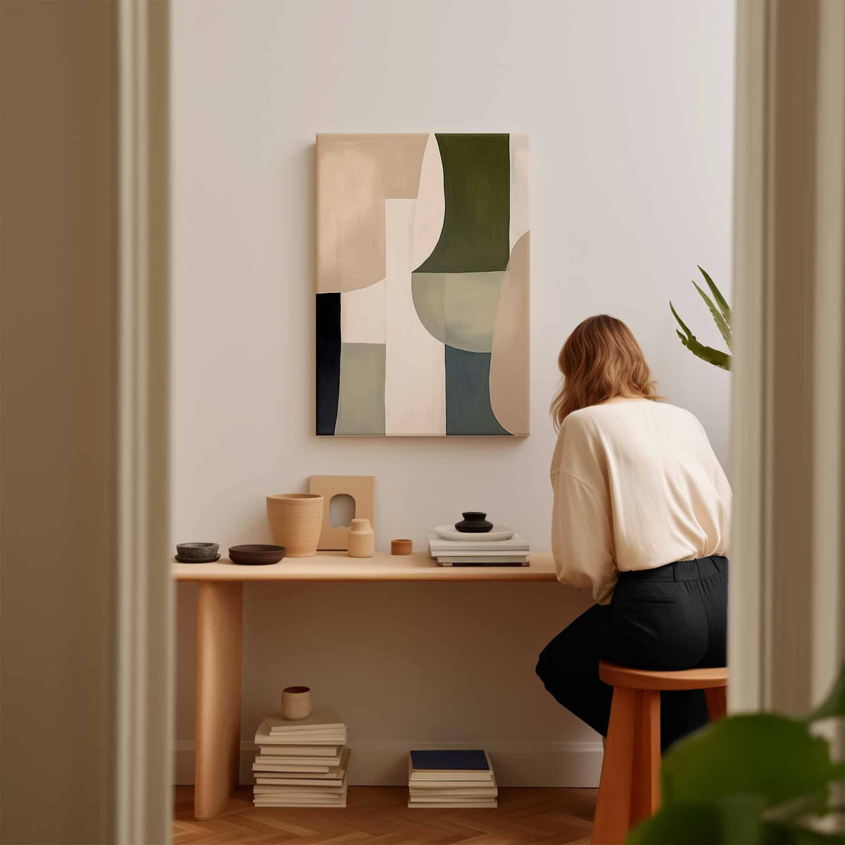 Abstracte Harmonie in Aardetinten – portret kunstwerk als wanddecoratie, afbeelding 17