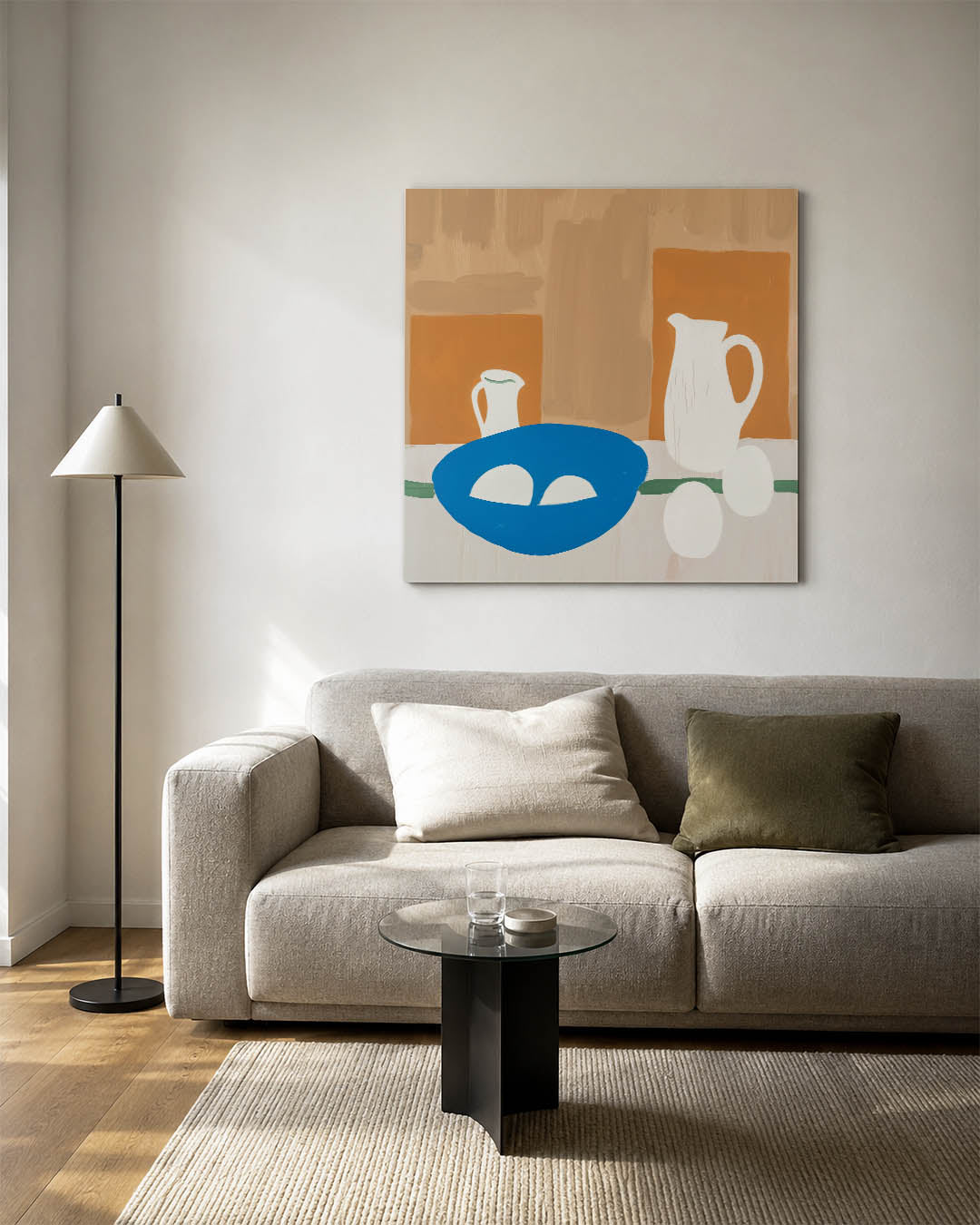 Eenvoudige vormen kunstwerk – vierkante wanddecoratie – dit kunstwerk toont een compositie van eenvoudige vormen met een