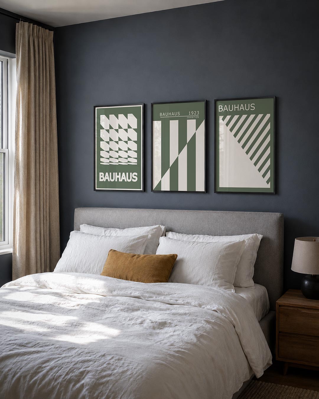 Vorm en ritme posterset – detailweergave – deze posterset in drie delen toont een dynamisch lijnenspel van witte geometrische