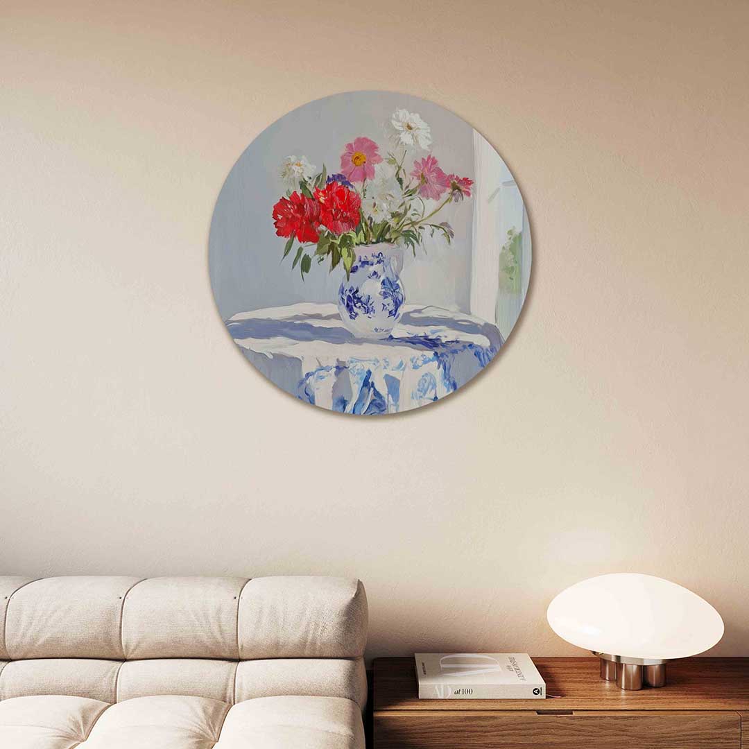 Bloemen in vaas – moderne abstracte muurcirkel voor aan de muur