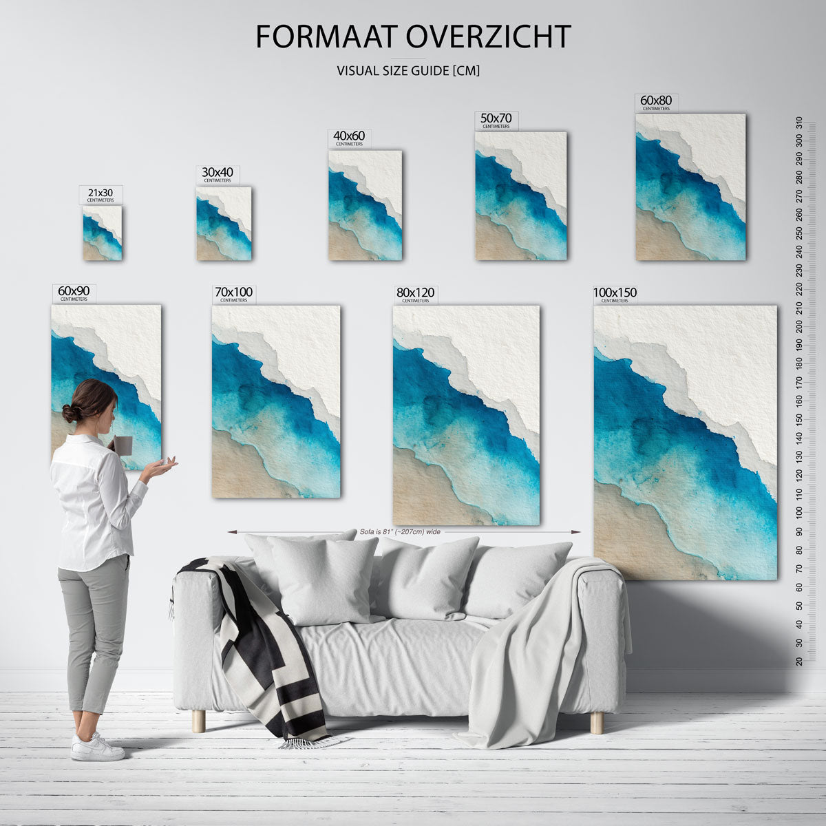 Abstracte blauwe waterverf – staande muurposter met abstracte vormen