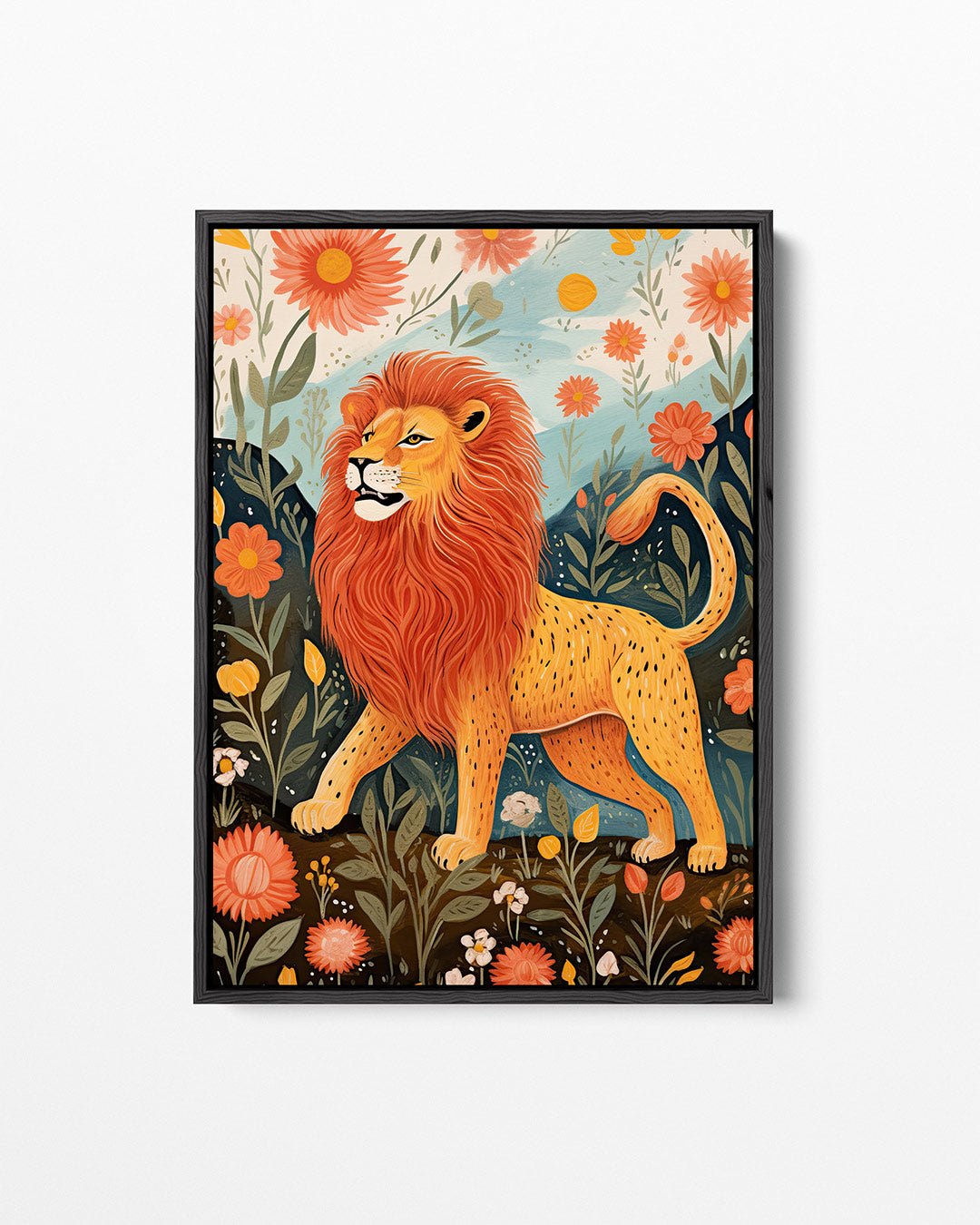 Leeuw en bloemen – staand wanddecoratie kunstwerk