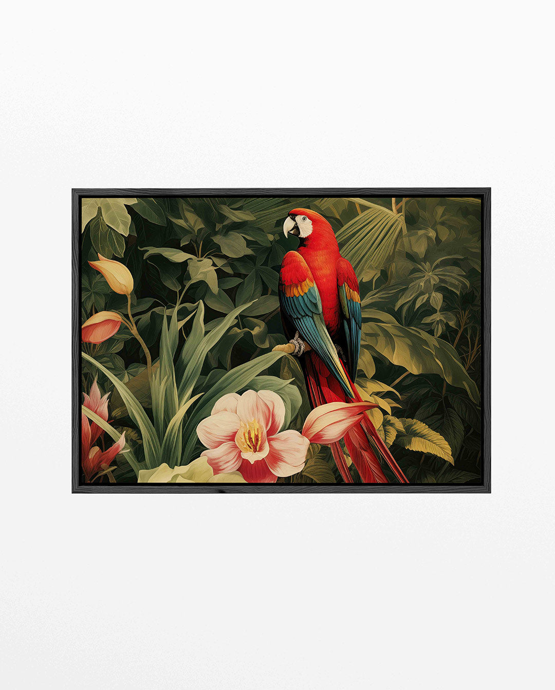 Exotische vogel en bloemen – Jungle kunstwerk – liggend jungle kunstwerk