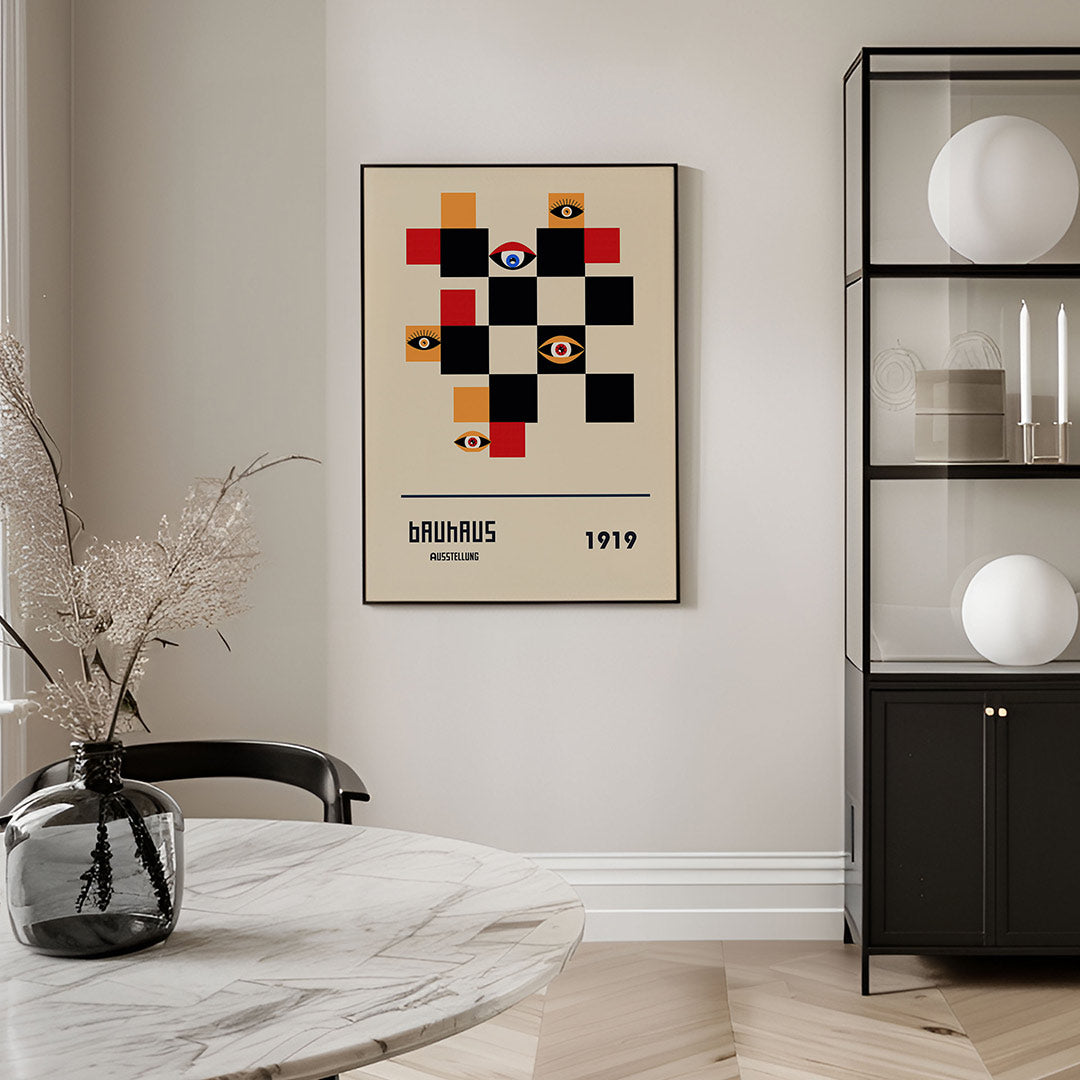 Vormen en ogen – geometrische Bauhaus poster in staand formaat