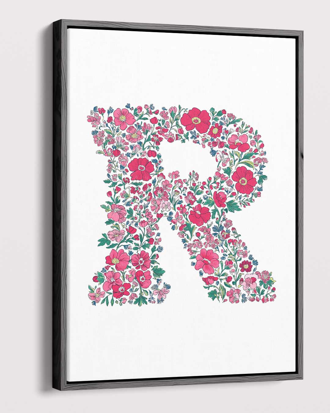 Bloemenletter R – plexiglas wanddecoratie in portret formaat