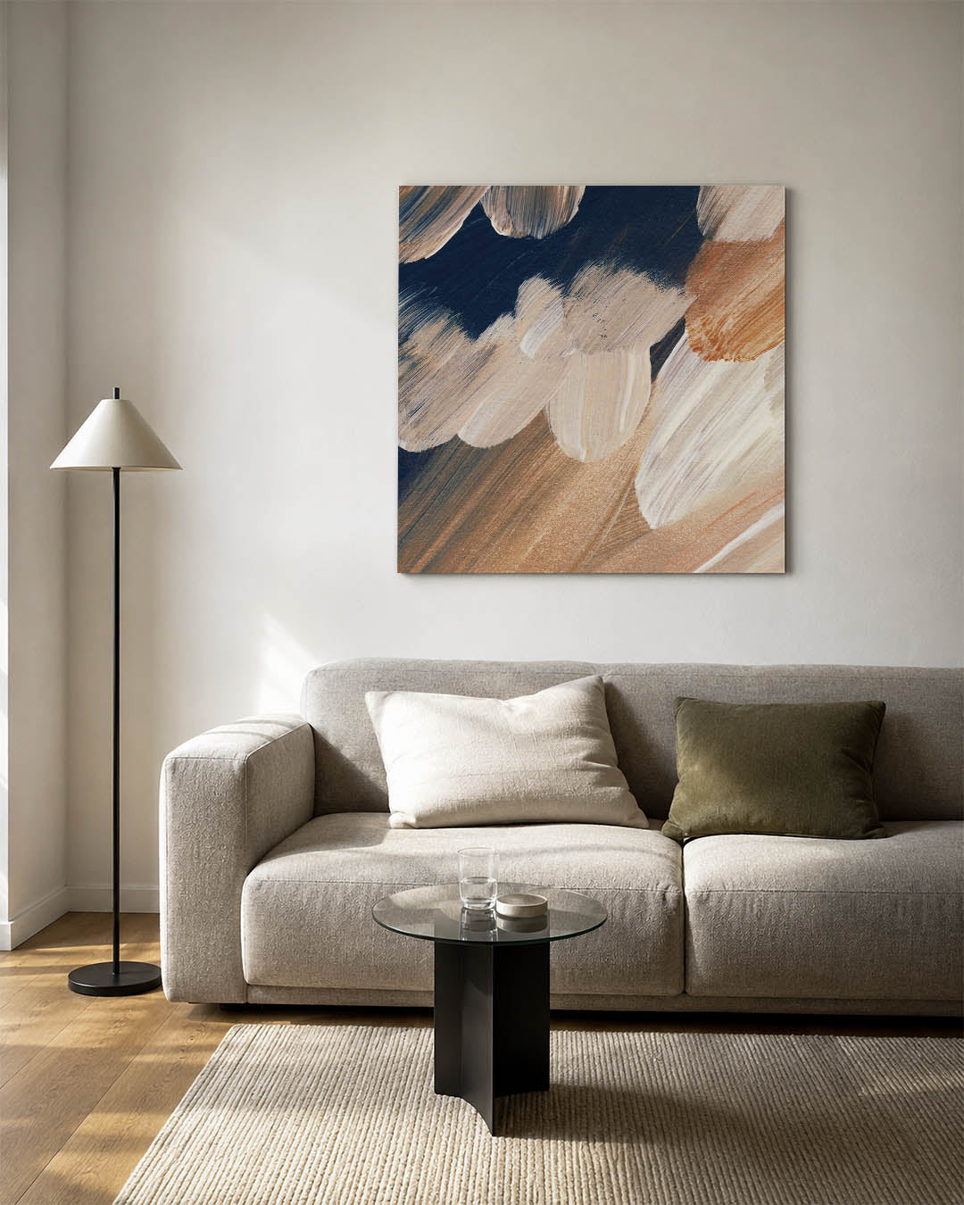 Dynamische penseelstreken kunstwerk – detailweergave – dit kunstwerk toont vloeiende penseelstreken in een harmonie van