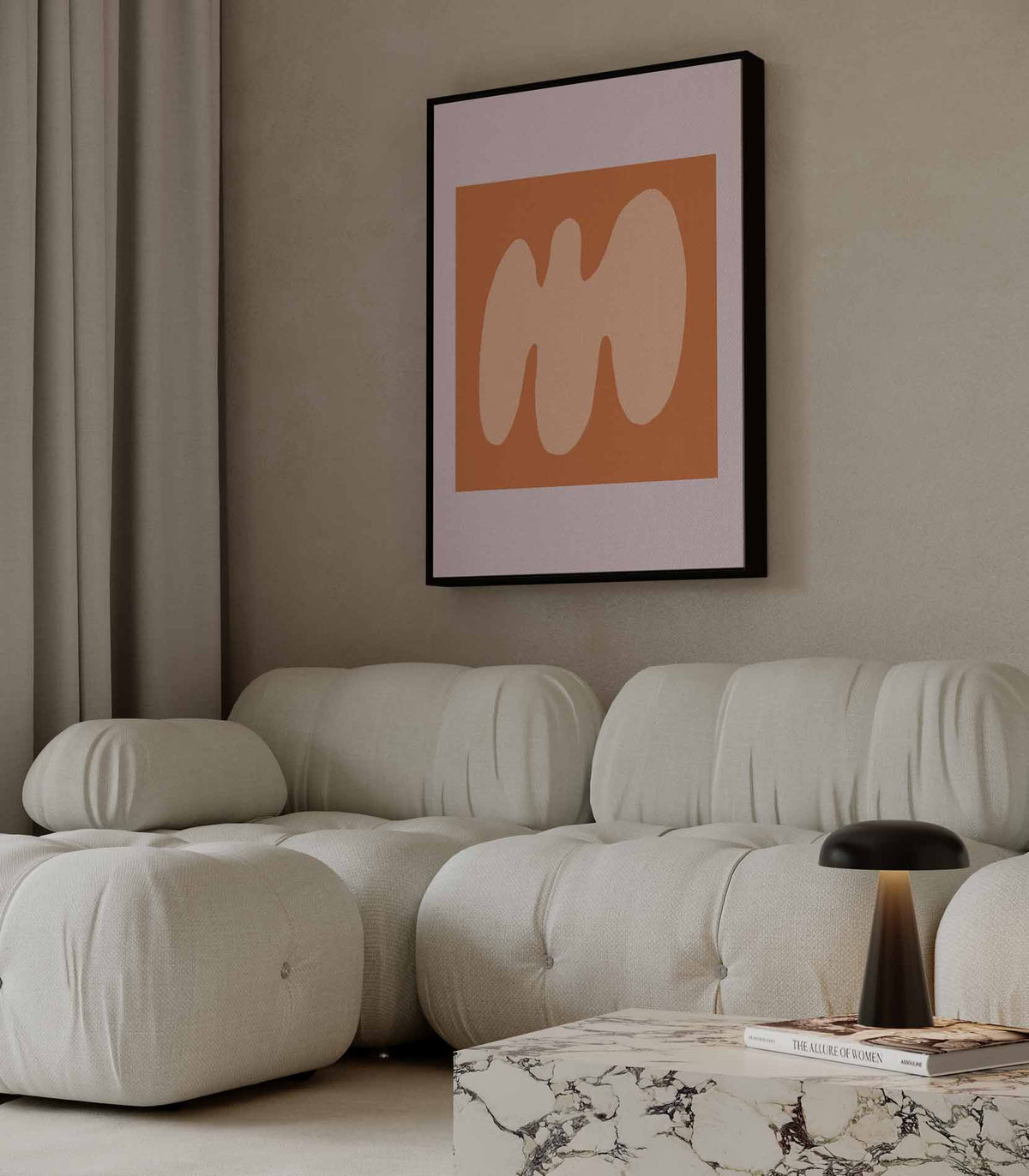 Zachte Abstractie in Perzikkleur – staande wandkunst voor woonkamer of interieur