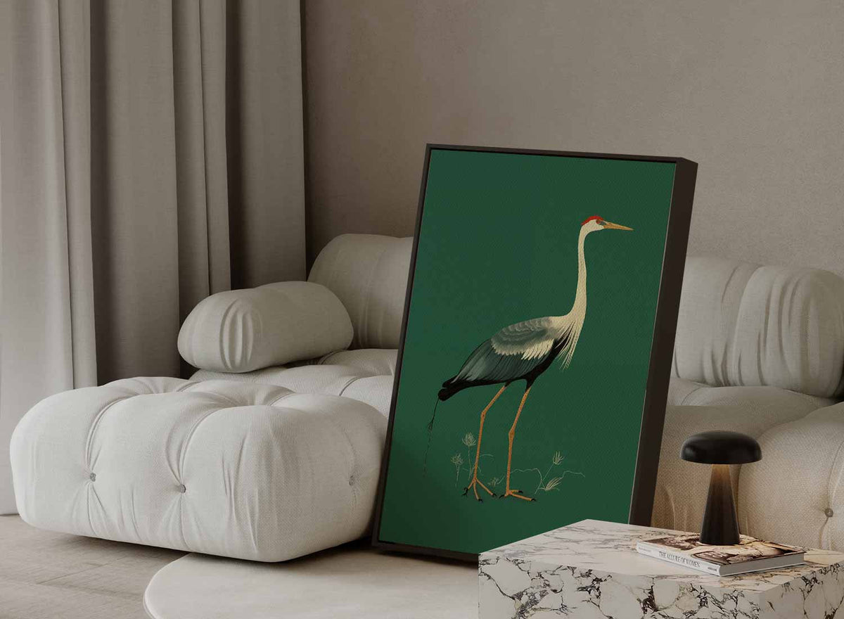 Elegante Kraanvogel Illustratie – portret kunstwerk als wanddecoratie, afbeelding 13
