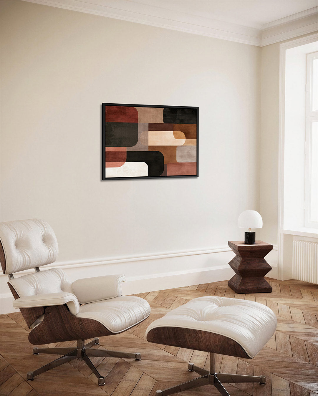 Geometrische vormen compositie – Aardetinten – alternatieve weergave van het kunstwerk