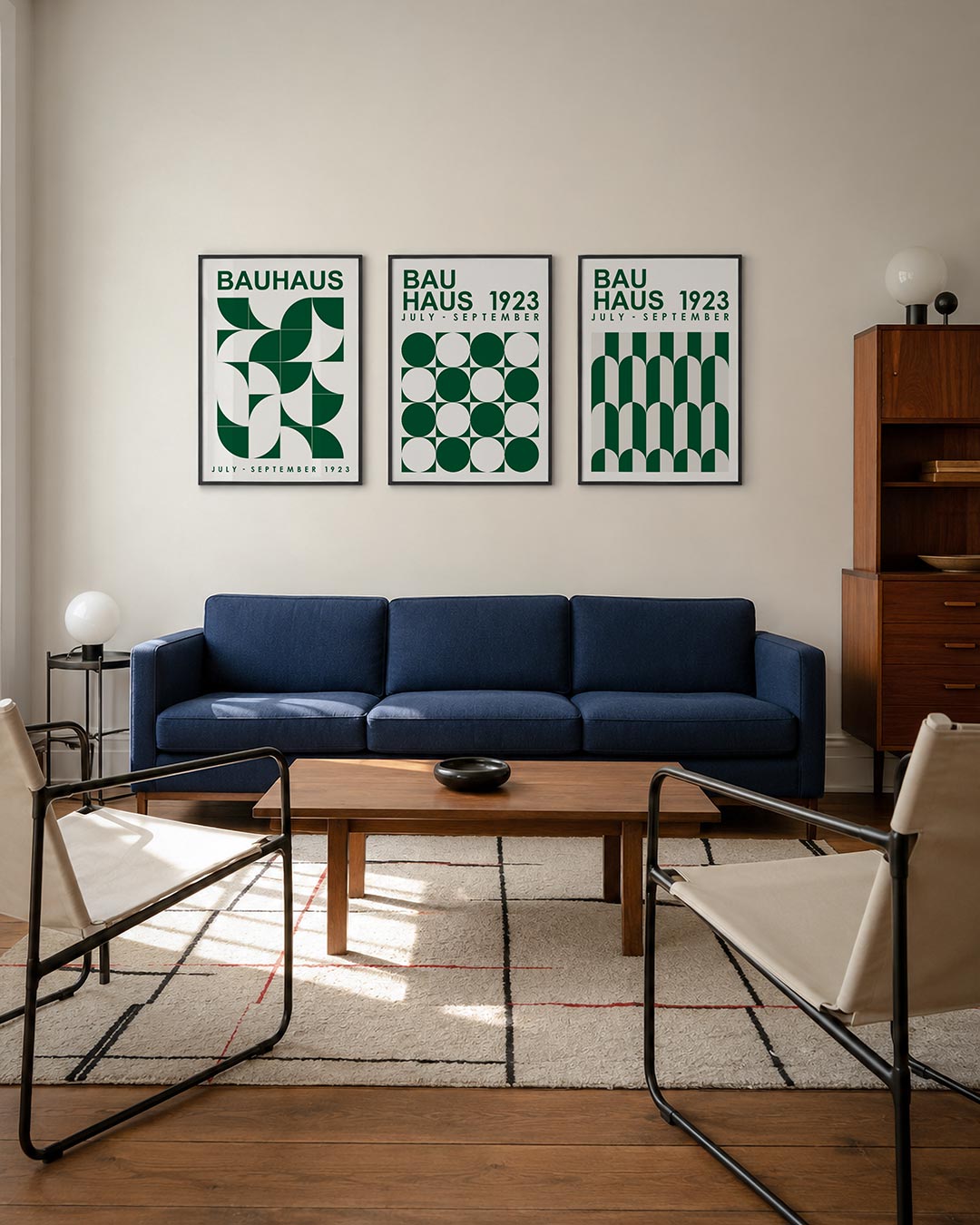 Vorm en kleur driedelige posterset – deze posterset in drie delen toont een ritmisch spel van groene en witte vlakken. Halve