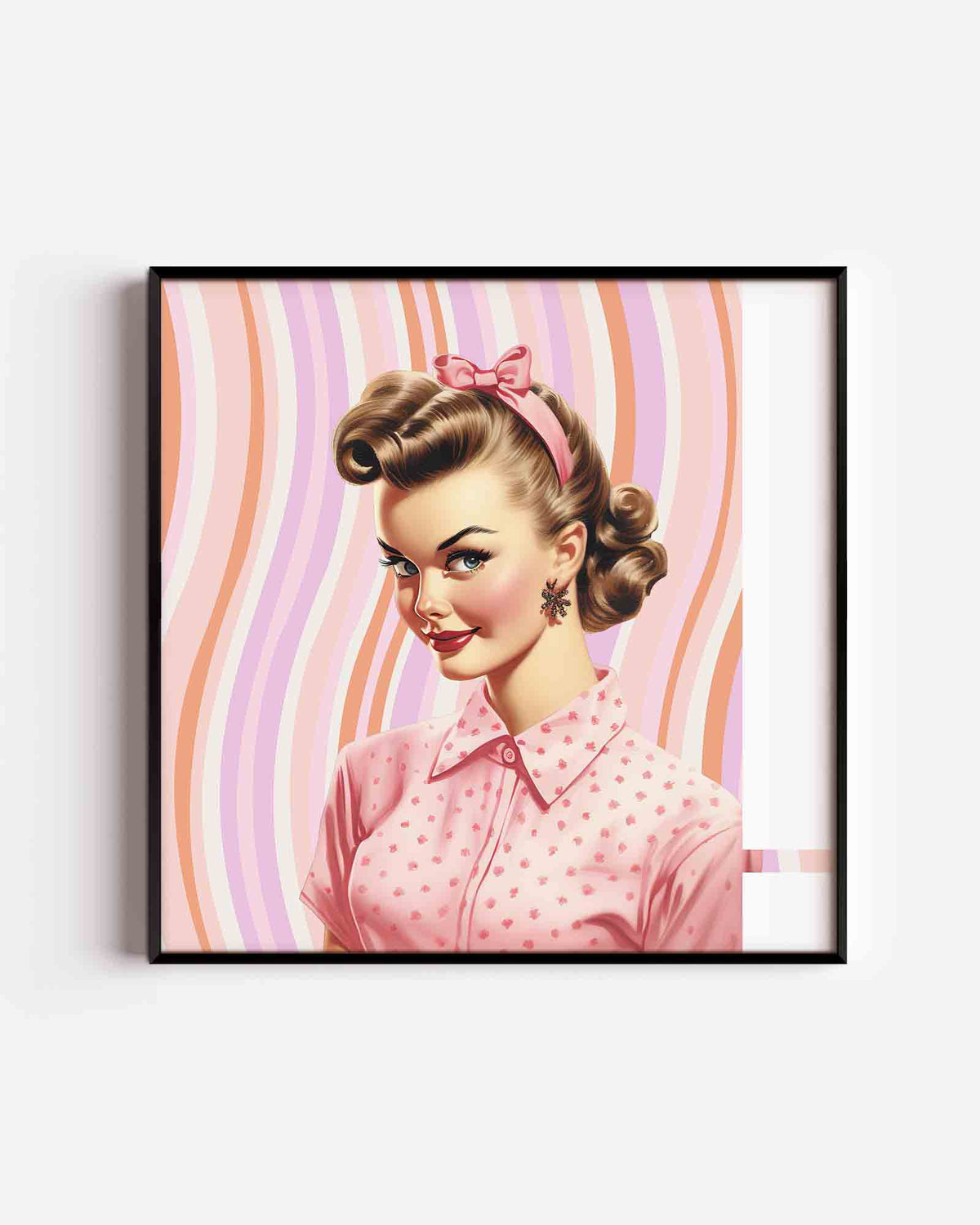 Vrouw met roze strik – Pop Art vierkante poster als wanddecoratie