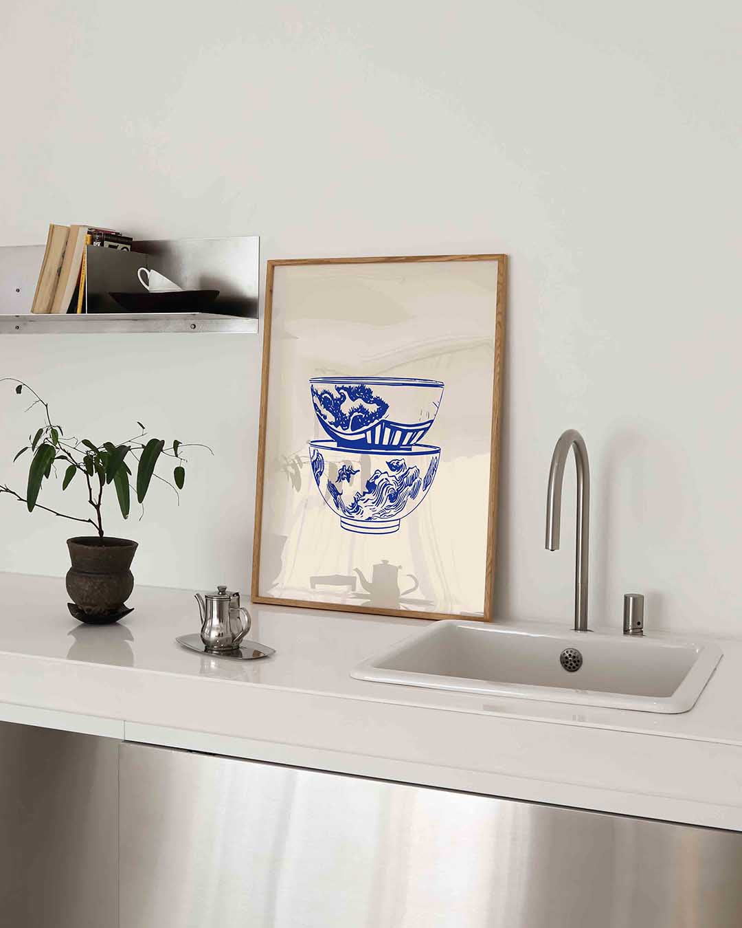 Blauwe kommen – Aziatische poster in staand formaat
