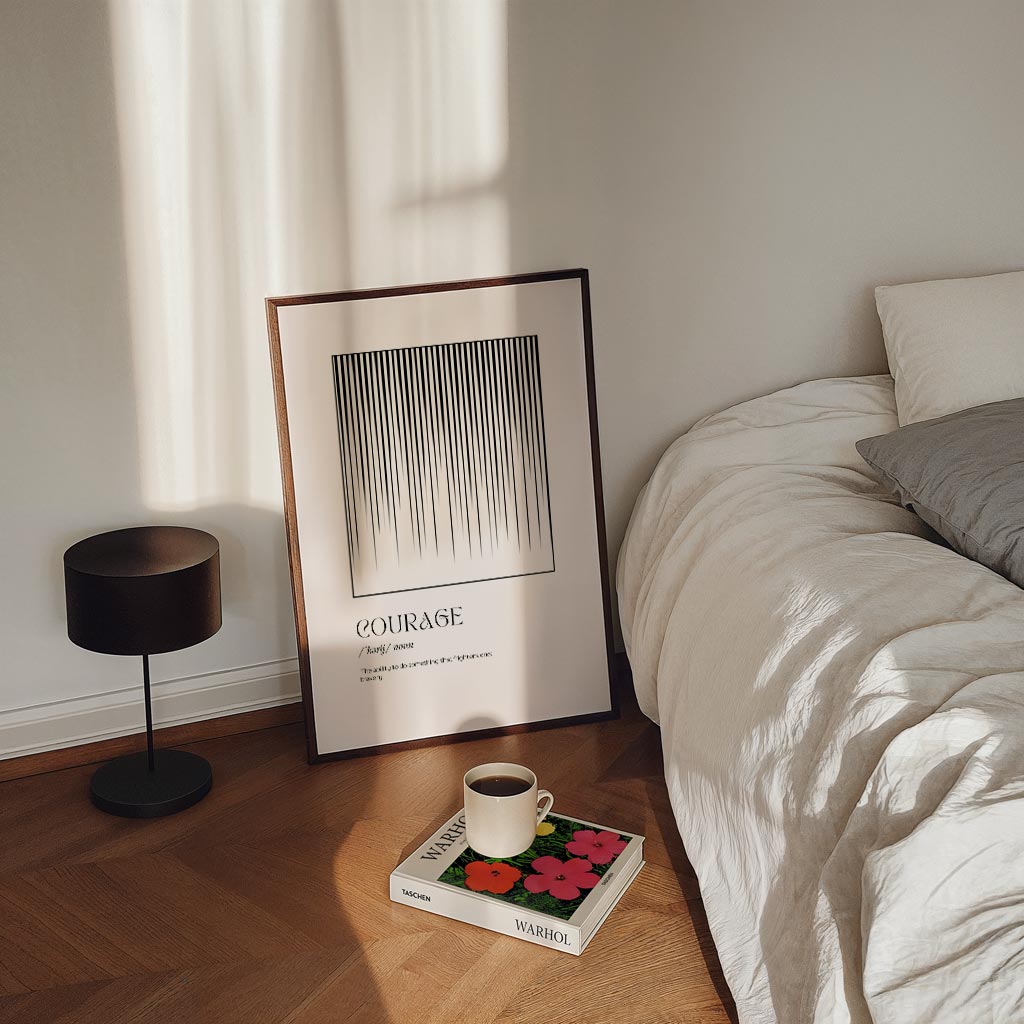 Minimalistische Moed – staande Popart wanddecoratie van WallArtistic