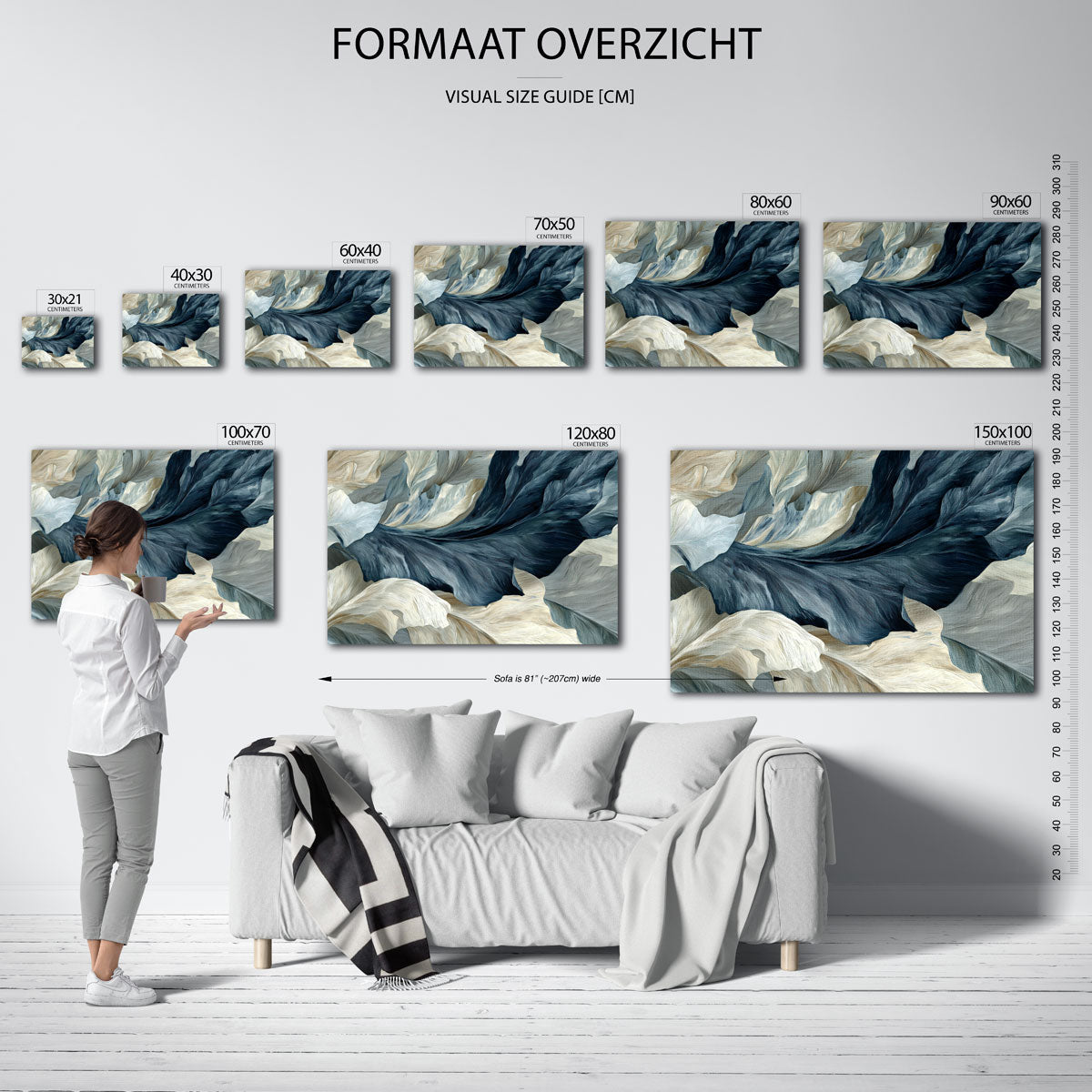 Golvende bladeren – liggende muurposter met abstracte vormen