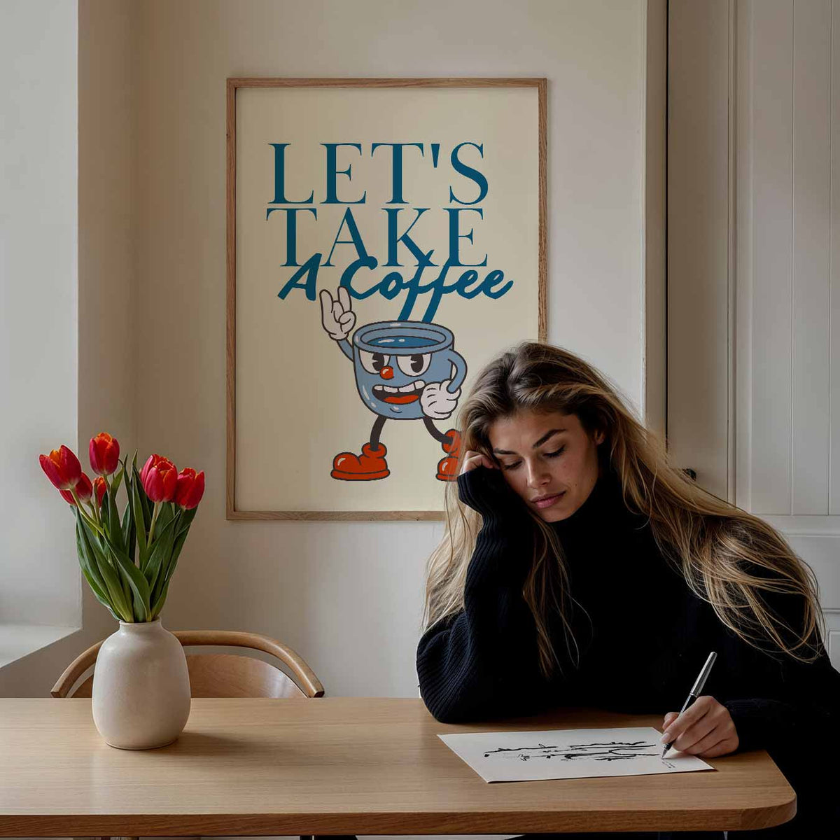 Let's Take a Coffee – staande muurposter met zomerse uitstraling