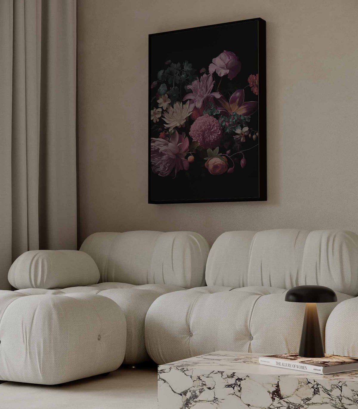Bloemenexplosie in Donkere Zalen – dibond wanddecoratie in staand formaat