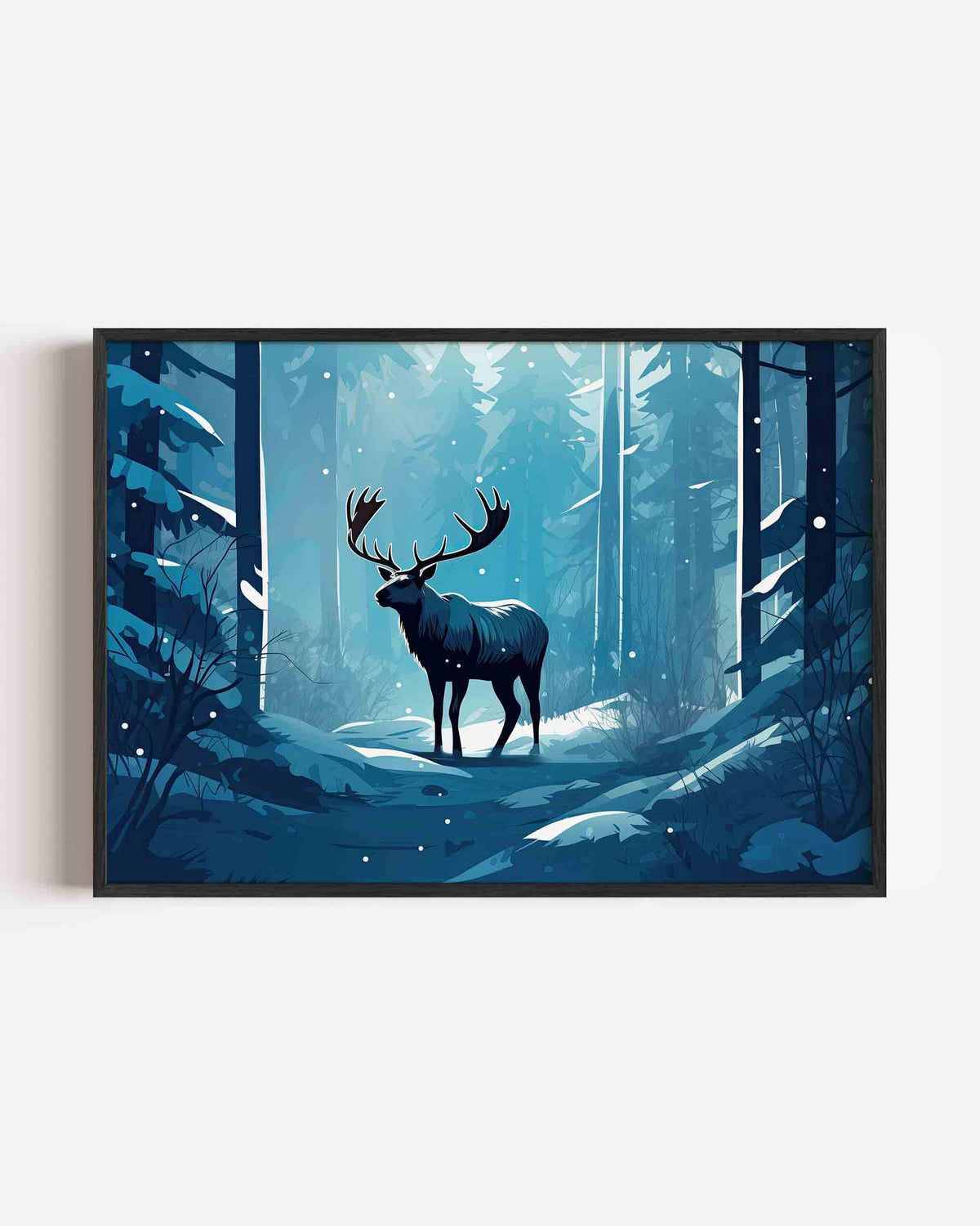Hert in winterbos – hedendaagse illustratie poster in landscape formaat