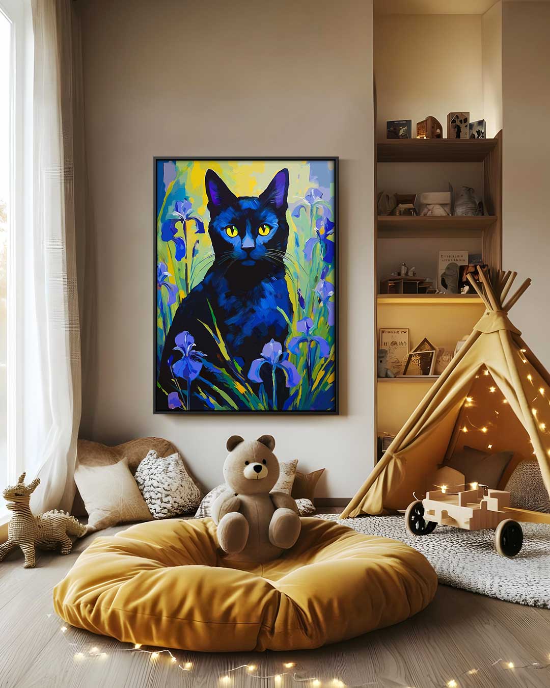 Gatto Mistico in un Giardino Fiorito Opera d'Arte
