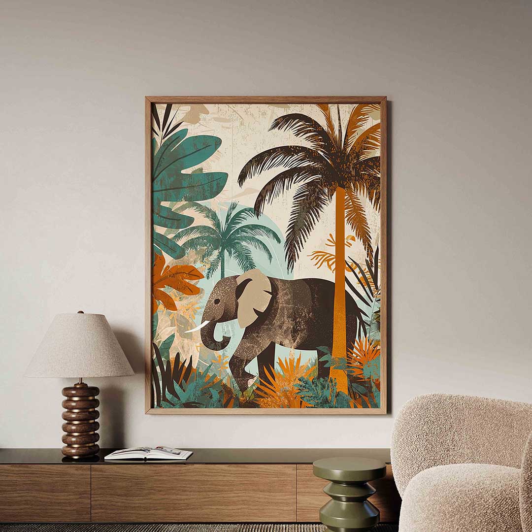 Olifant en palmbomen – dieren poster in staand formaat