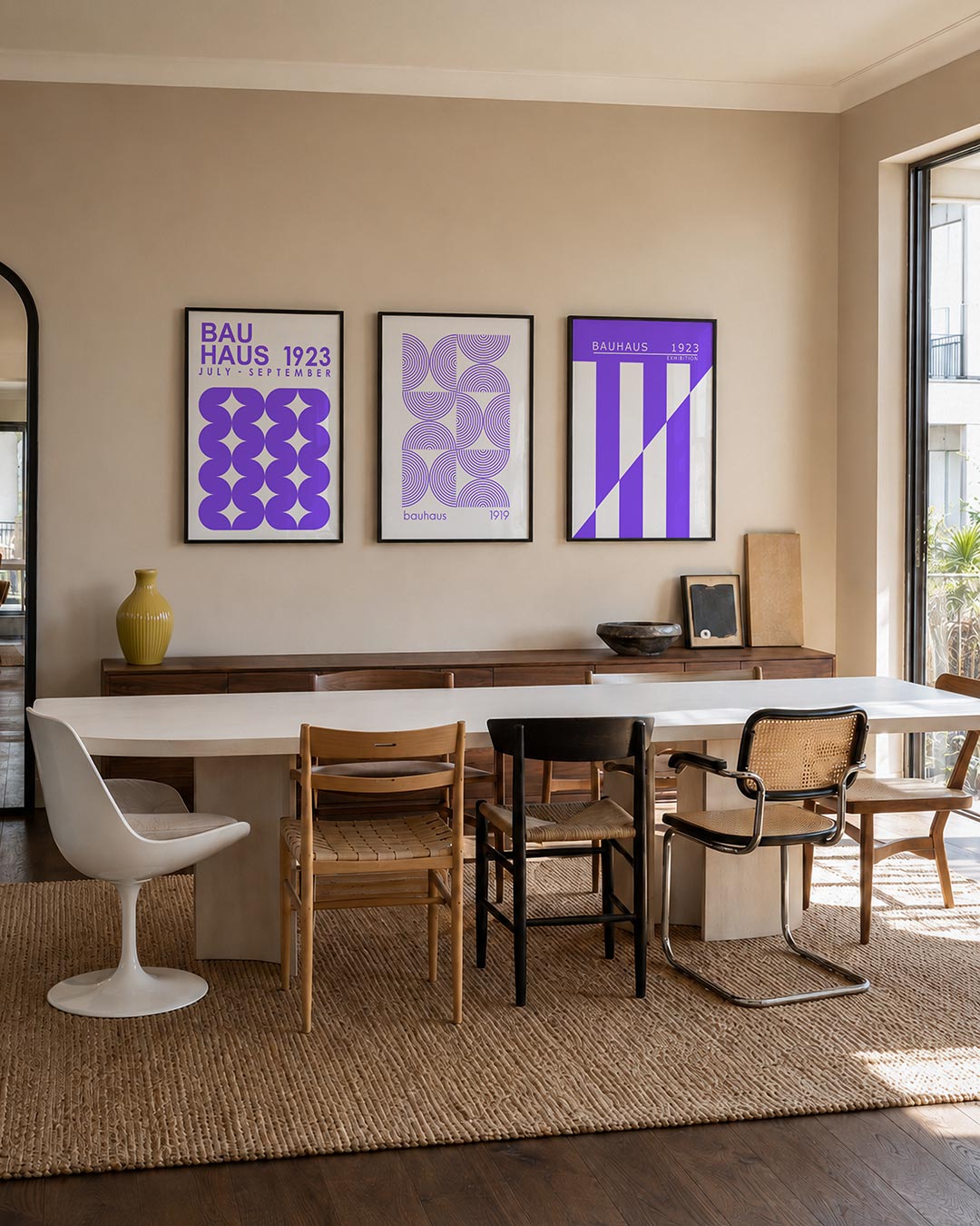 Vorm en kleur driedelige posterset – deze posterset in drie delen toont een ritmisch lijnenspel