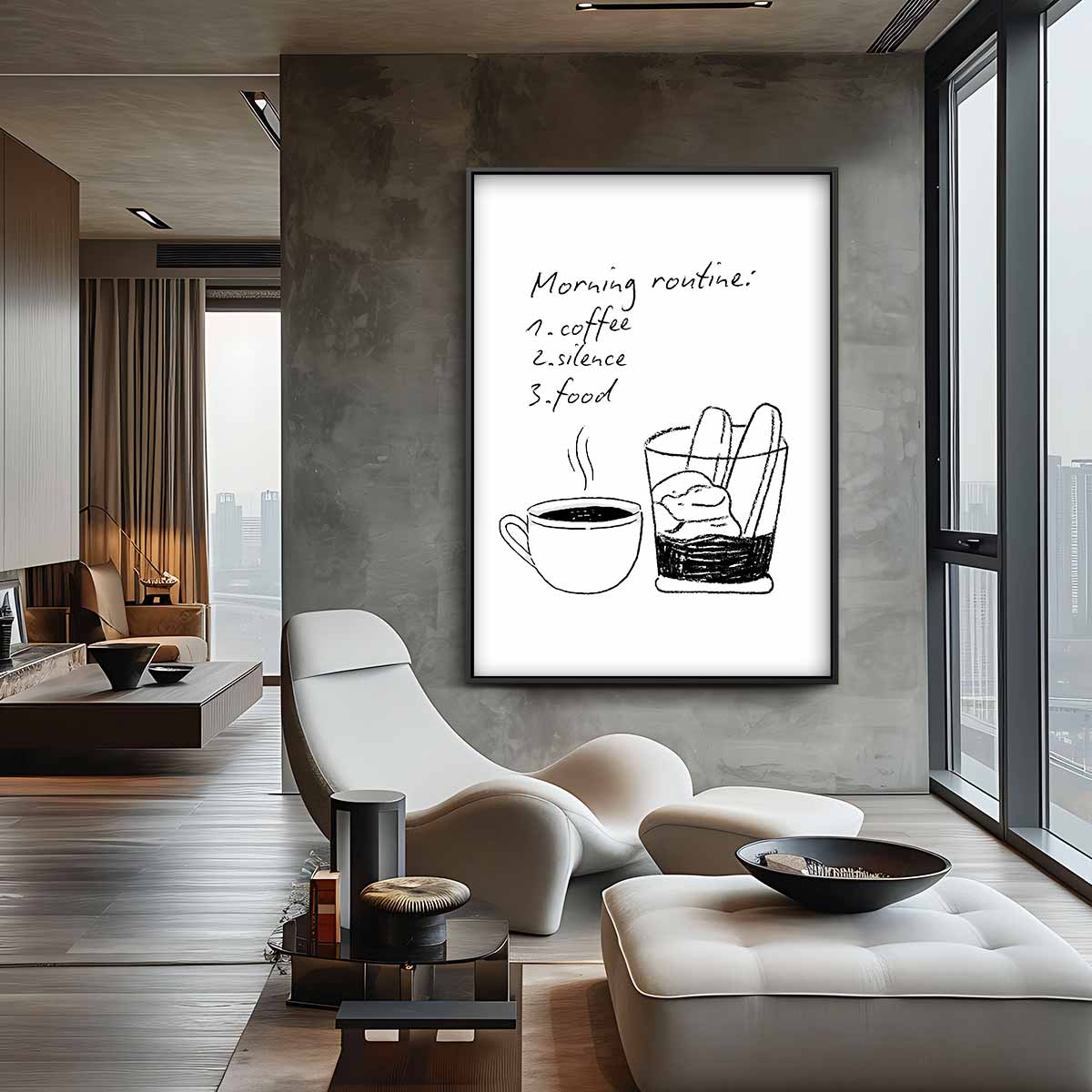 Ontspannen Ochtendritueel Illustratie – plexiglas kunstwerk als wanddecoratie