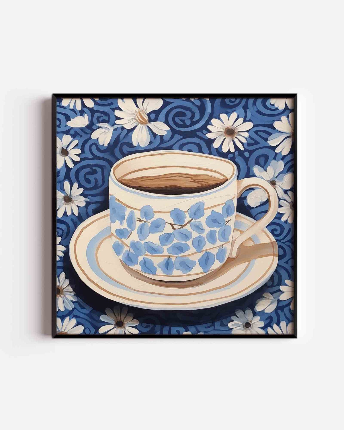 Bloemen en kopje – keuken vierkante poster als wanddecoratie